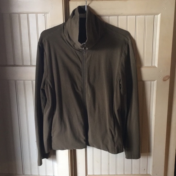 Large Olive Green organic cotton zipper track jacket Eileen Fisher - Picture 1 of 5
